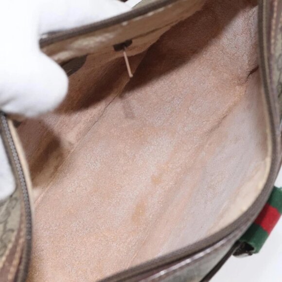 GUCCI GG Supreme Web Sherry Line Bag PVC Beige Gold 89 02 032 Auth th5867 - Picture 12 of 16